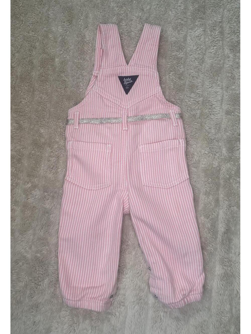 baby B'gosh classic pink/white striped cotton-blend overalls Size 9M - Picture 5 of 8